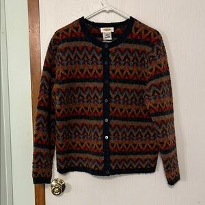 Talbot’s Women’s Vintage Multicolor Zigzag Wool Cardigan Size Medium
